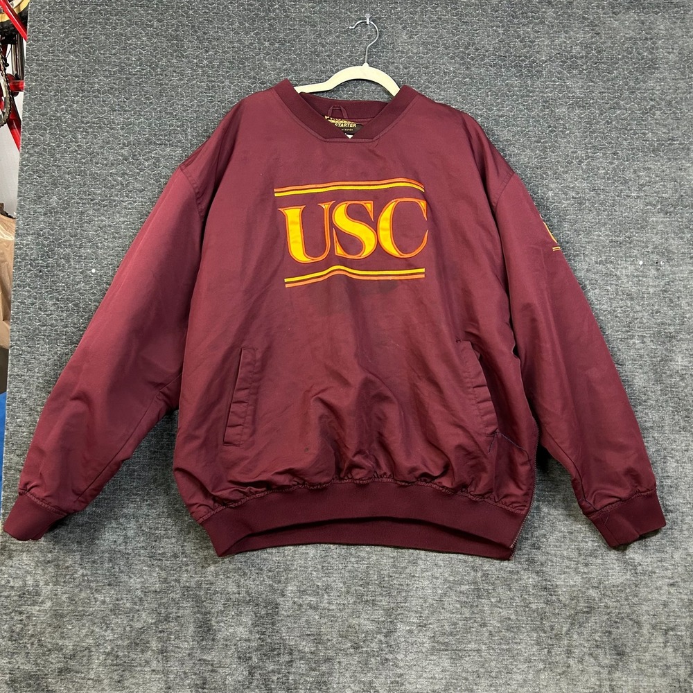 Starter Pullover Jacket Mens XL Maroon Good Vintage USC Trojans Side Zip